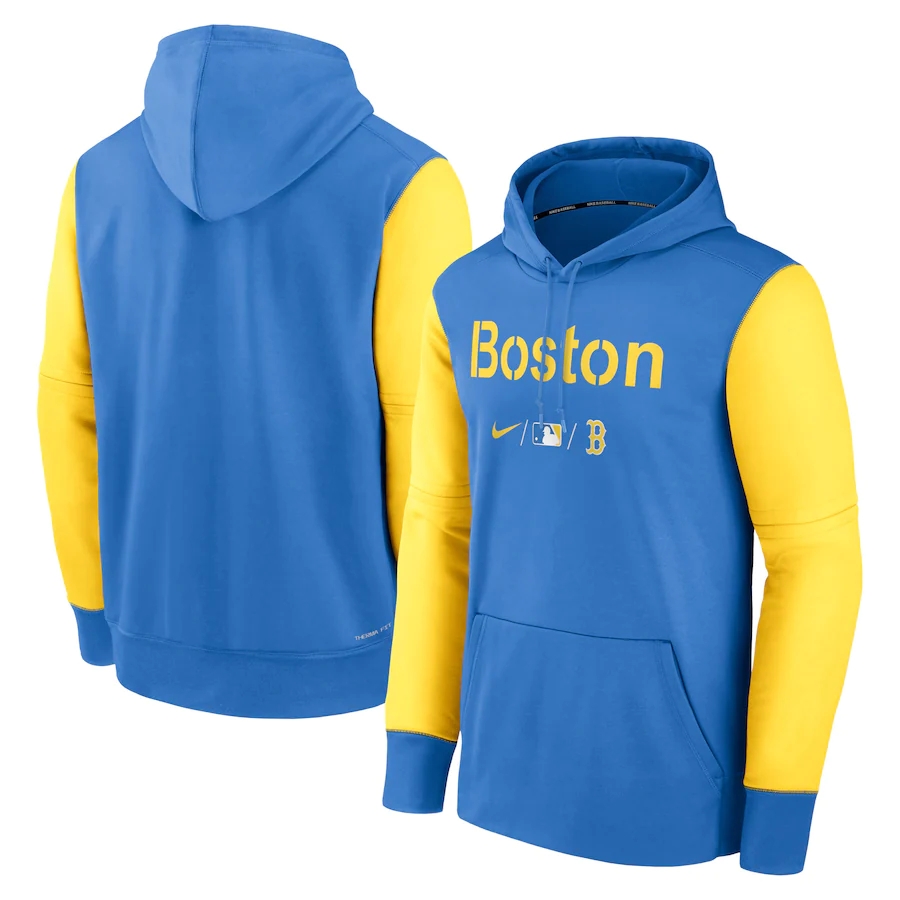 Men's Boston Red Sox Blue 2022 City Connect Therma Performance Pullover Hoodie Men's Boston Red Sox Blue 2022 City Connect Therma Performance Pullover Hoodie